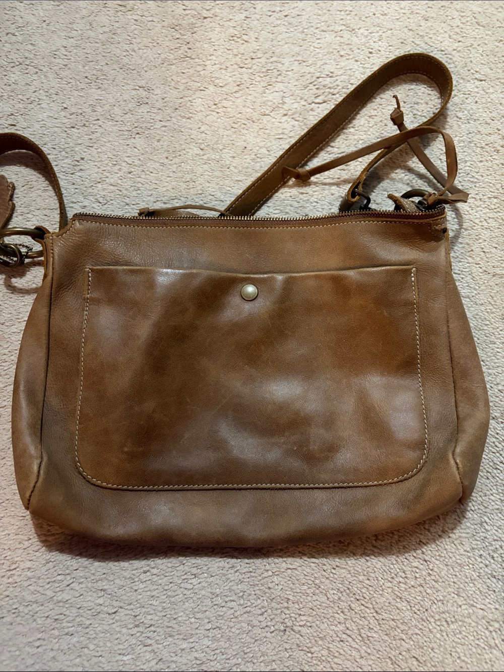 Roots Tan Brown Leather Crossbody Bag